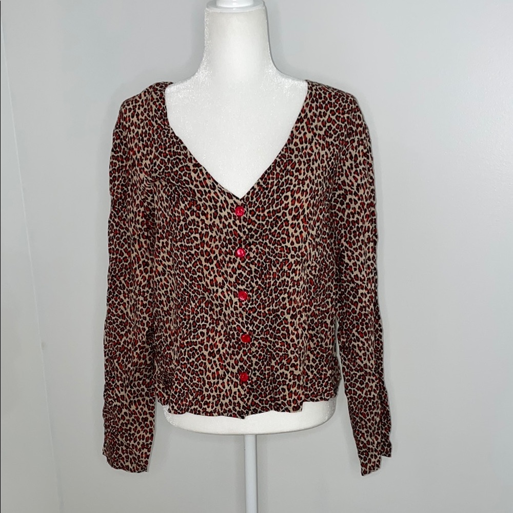 Leopard Print Button-Up Blouse